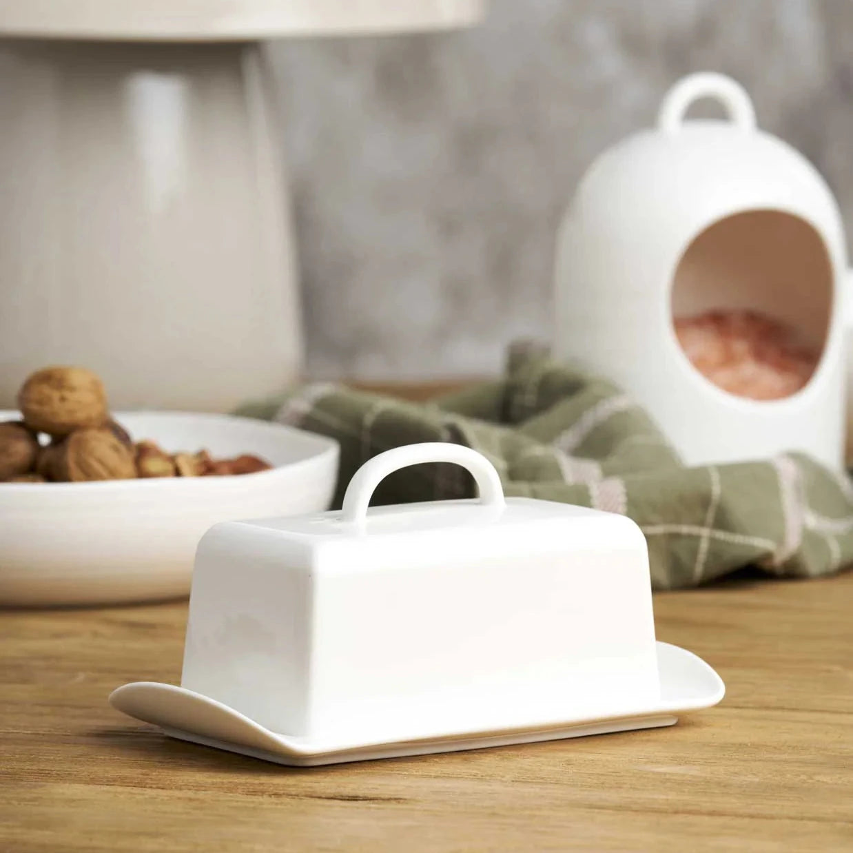 At Home White Butter Dish with Lid