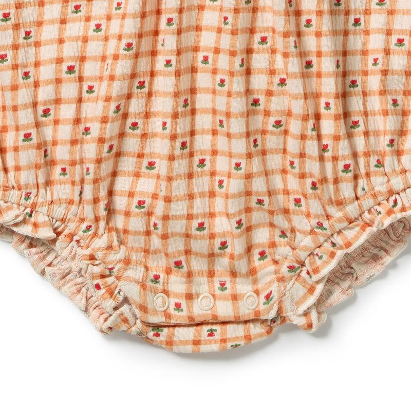 Checkerberry Organic Crinkle Cotton Tie Baby Playsuit