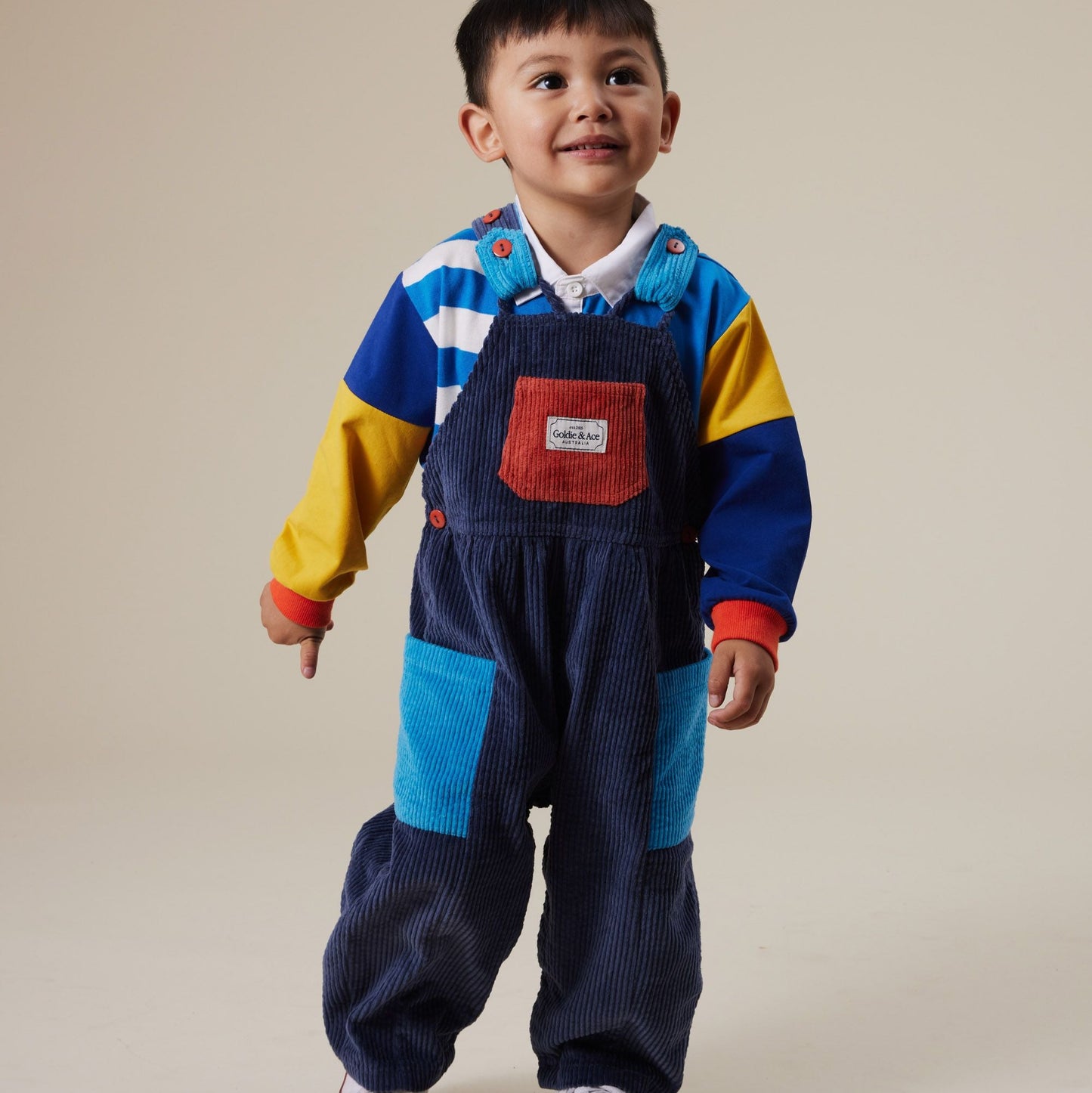 Sammy Corduroy Colour Block Baby Overalls