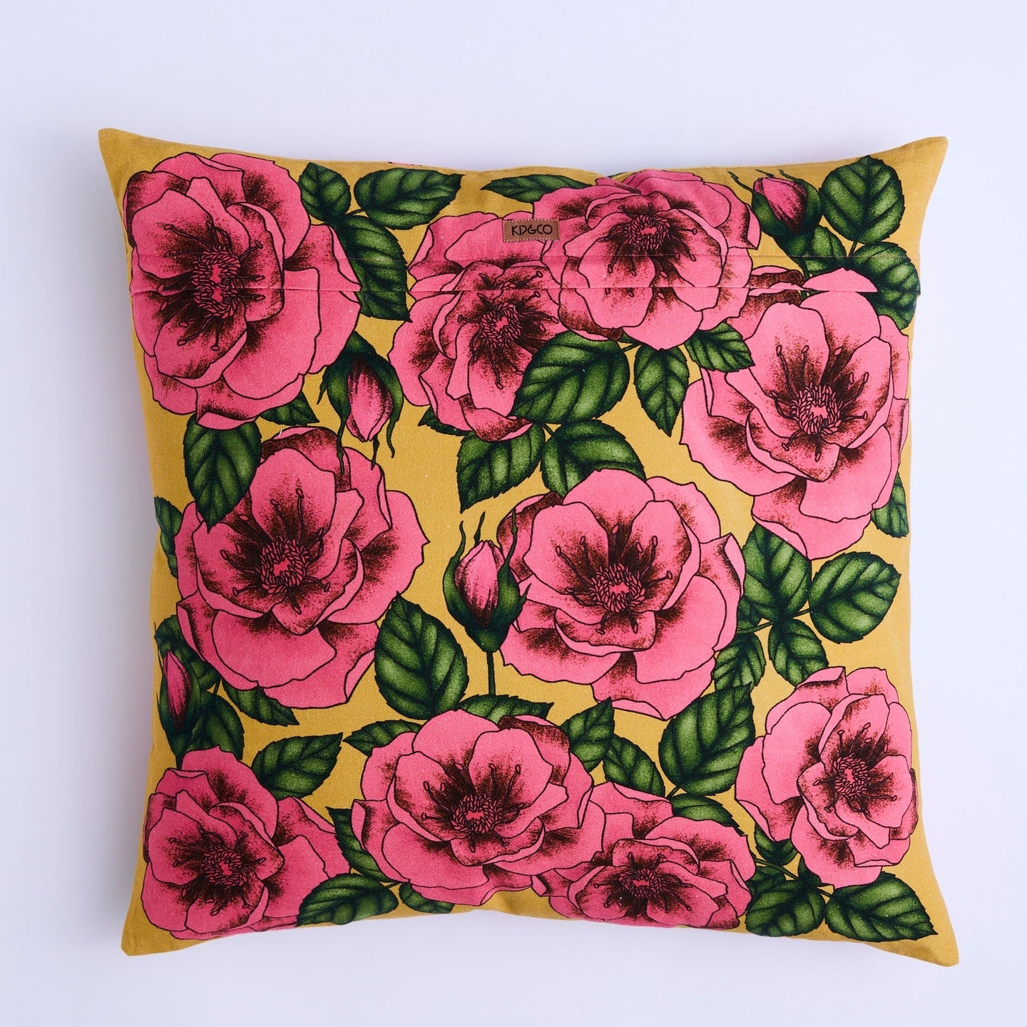 Golden Peony Embroidered Cushion