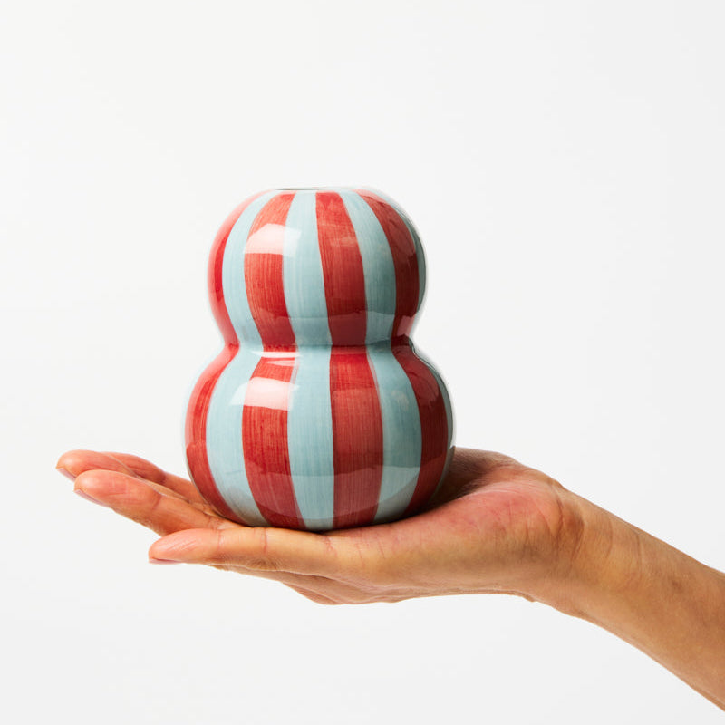 Fonda Burgundy Pale Blue Stripe Vase