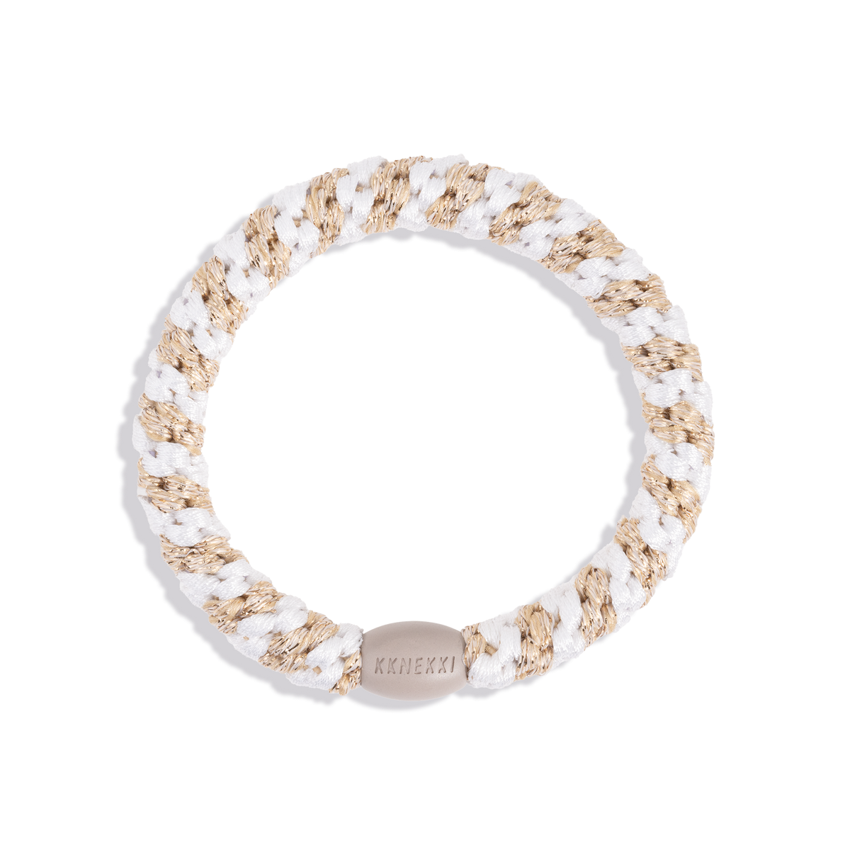 White-Beige Glitter Stripe KKNEKKI Hair Tie