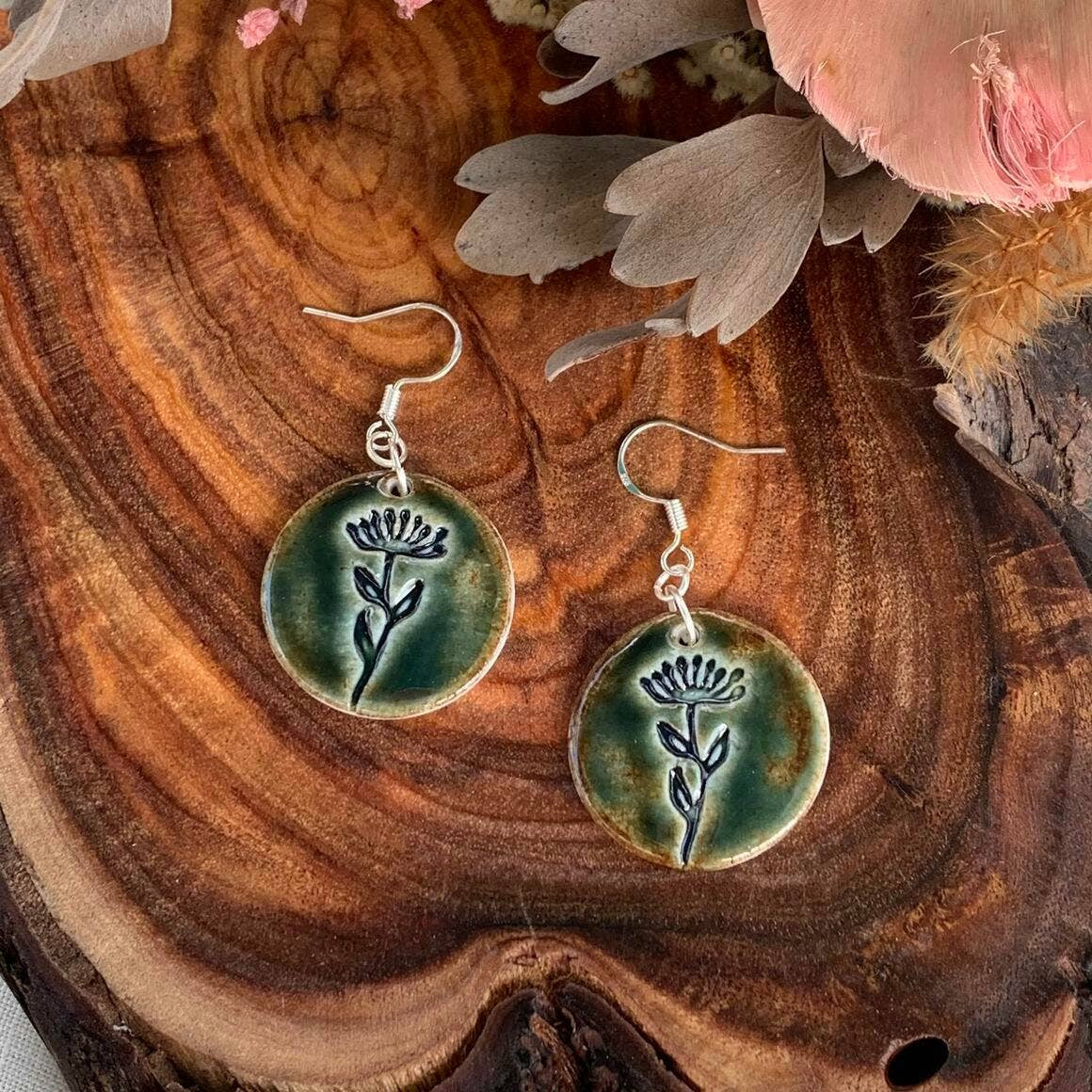 Sage Dark Green Porcelain Earrings