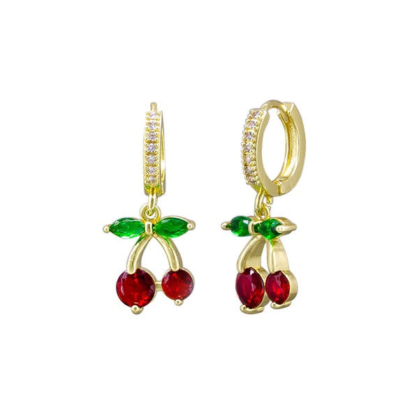 Cherries Gold Huggie Earrings