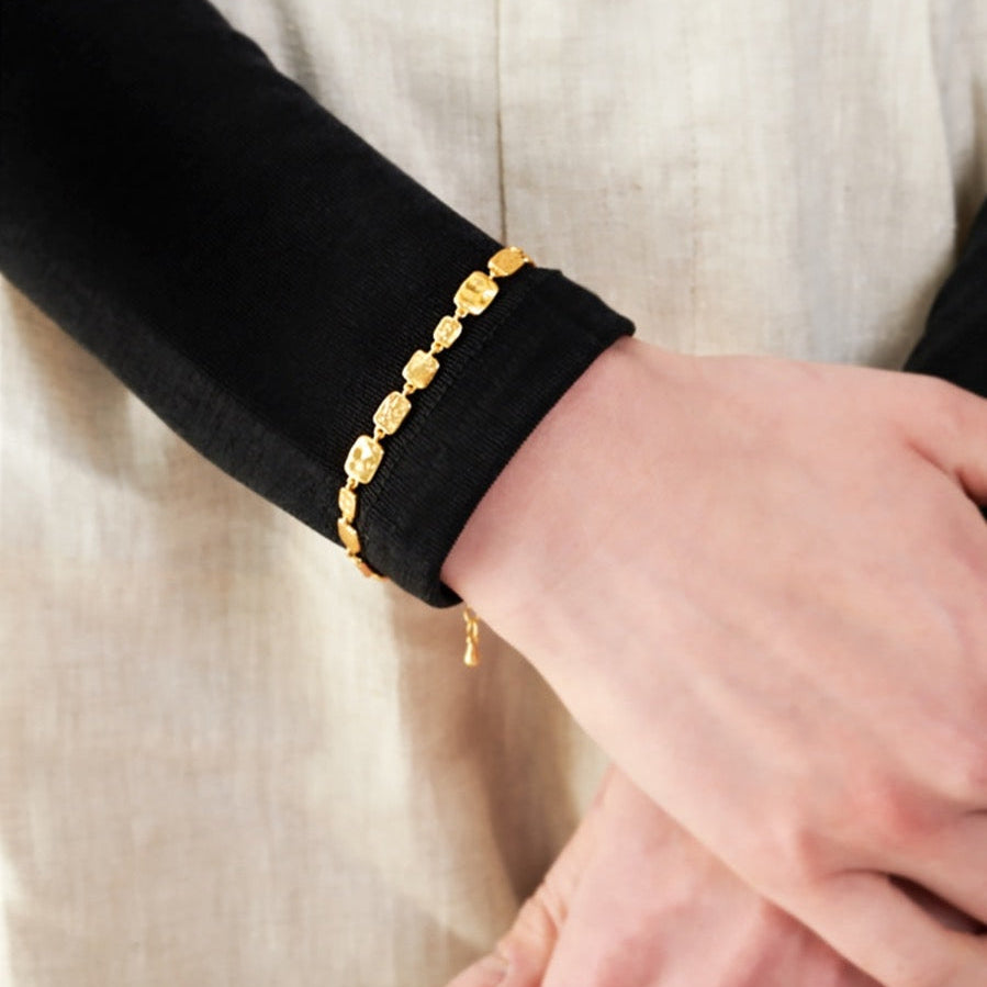 Hammered Plate 18K Gold Plated Bracelet