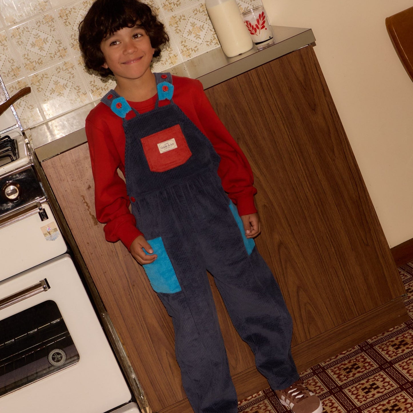 Sammy Corduroy Colour Block Kids Overalls