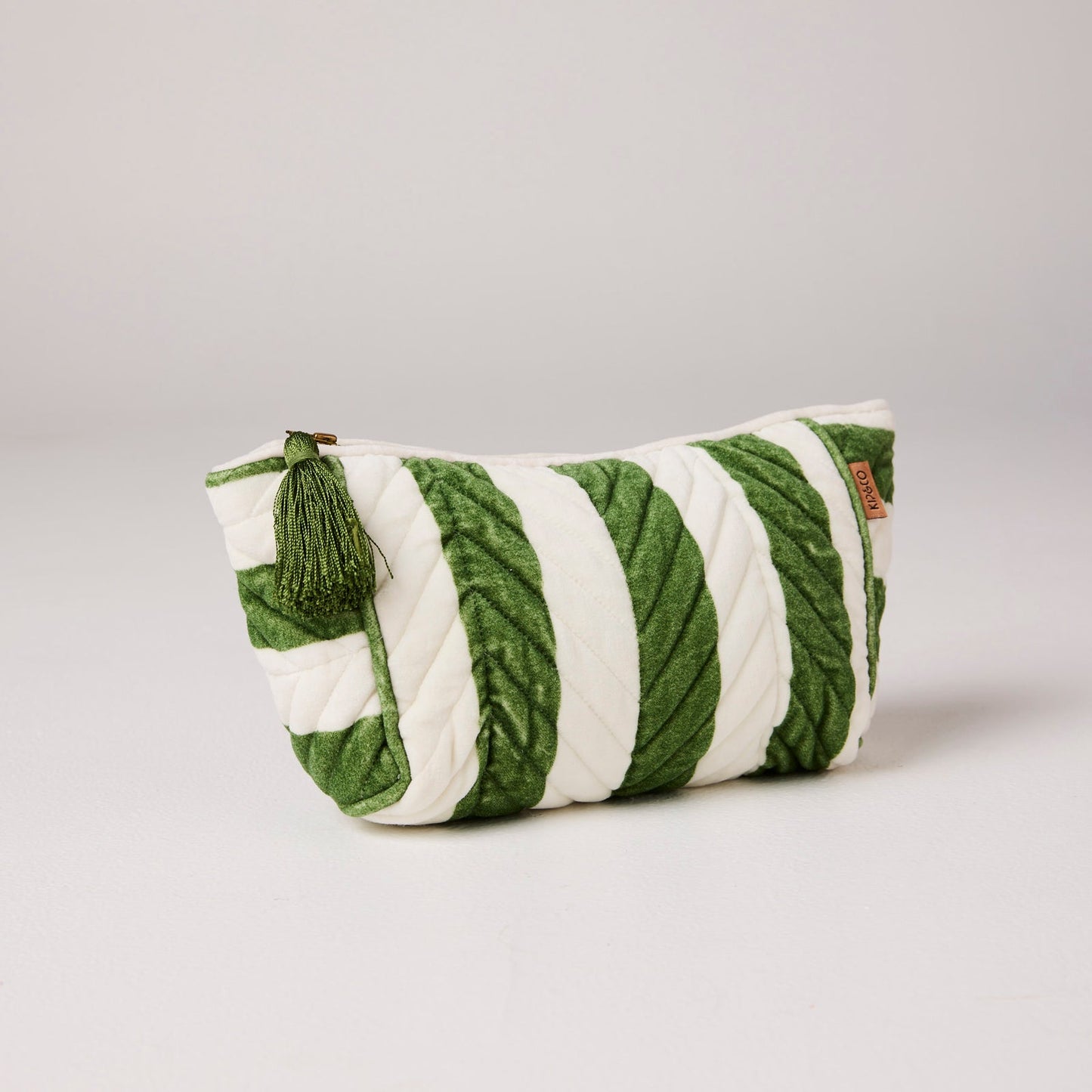 Moss Stripe Velvet Toiletry Bag