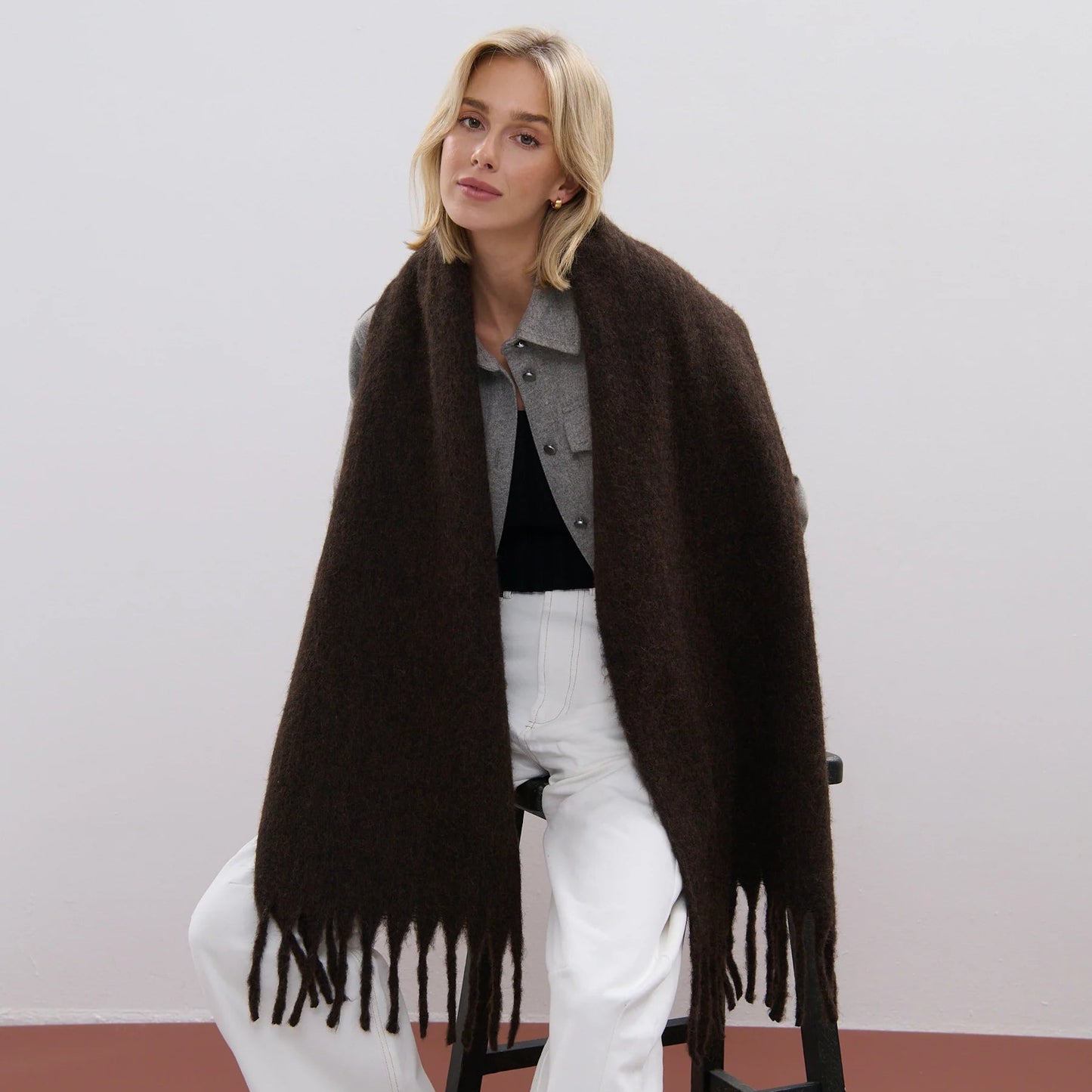 Chocolate Wool Blend Fluffy Scarf