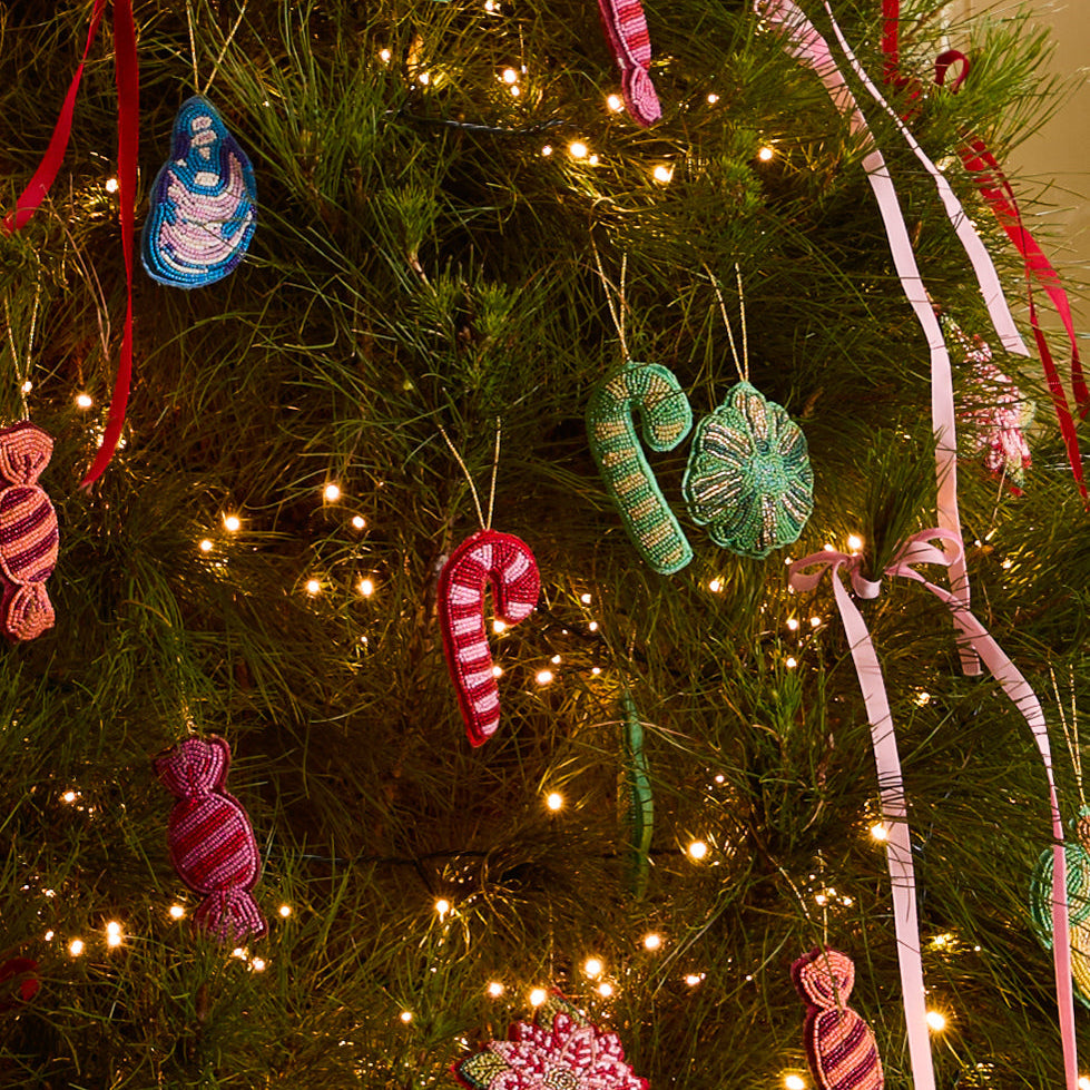 Candy Cane Pink Beaded Christmas Decoration