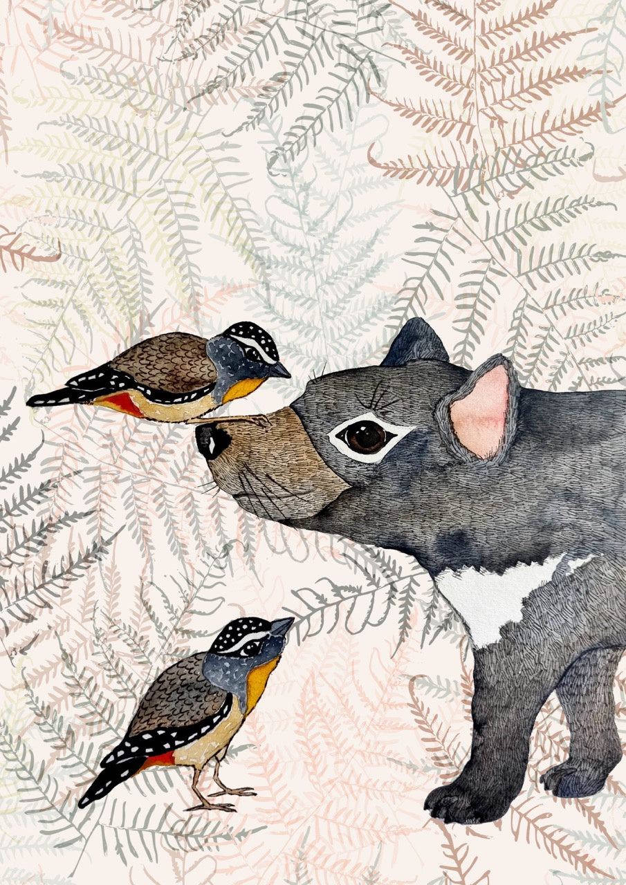 Tasmanian Devil & Forty Spotted Pardalote Art Print