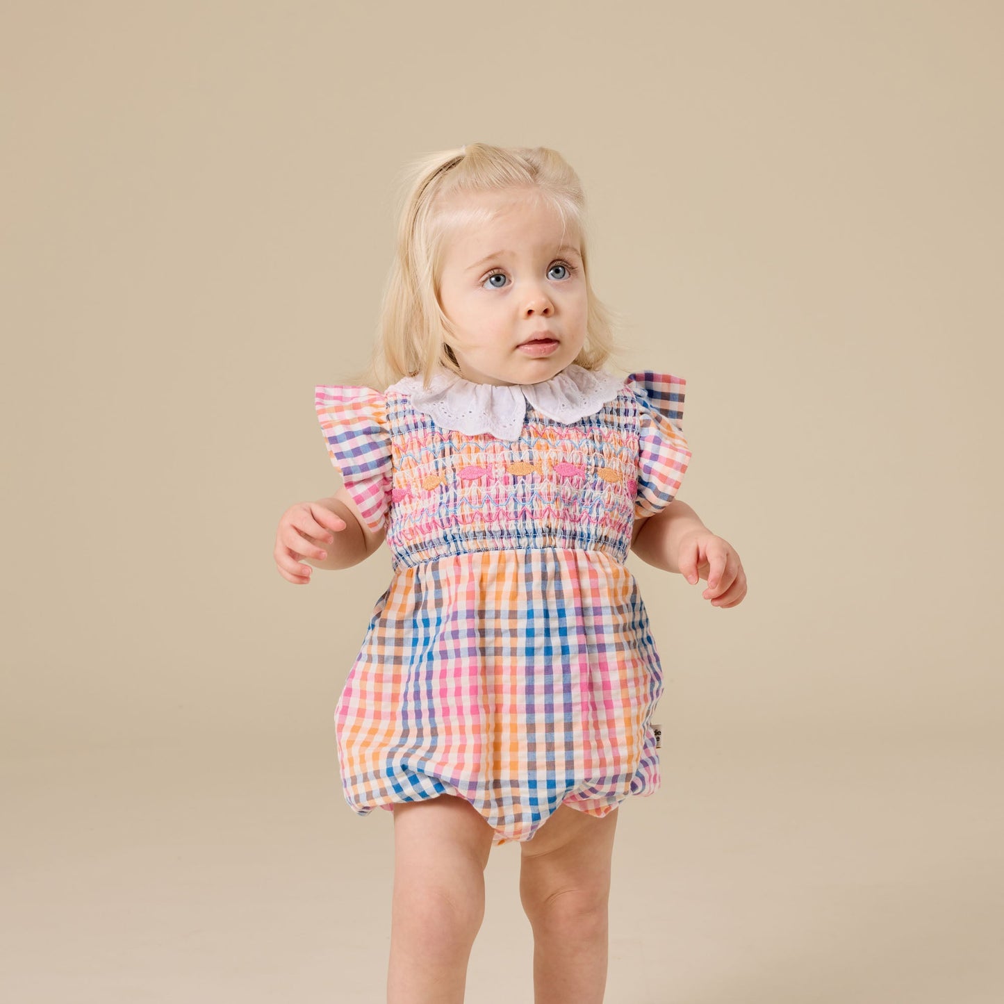 Rainbow Gingham Lani Smocked Romper