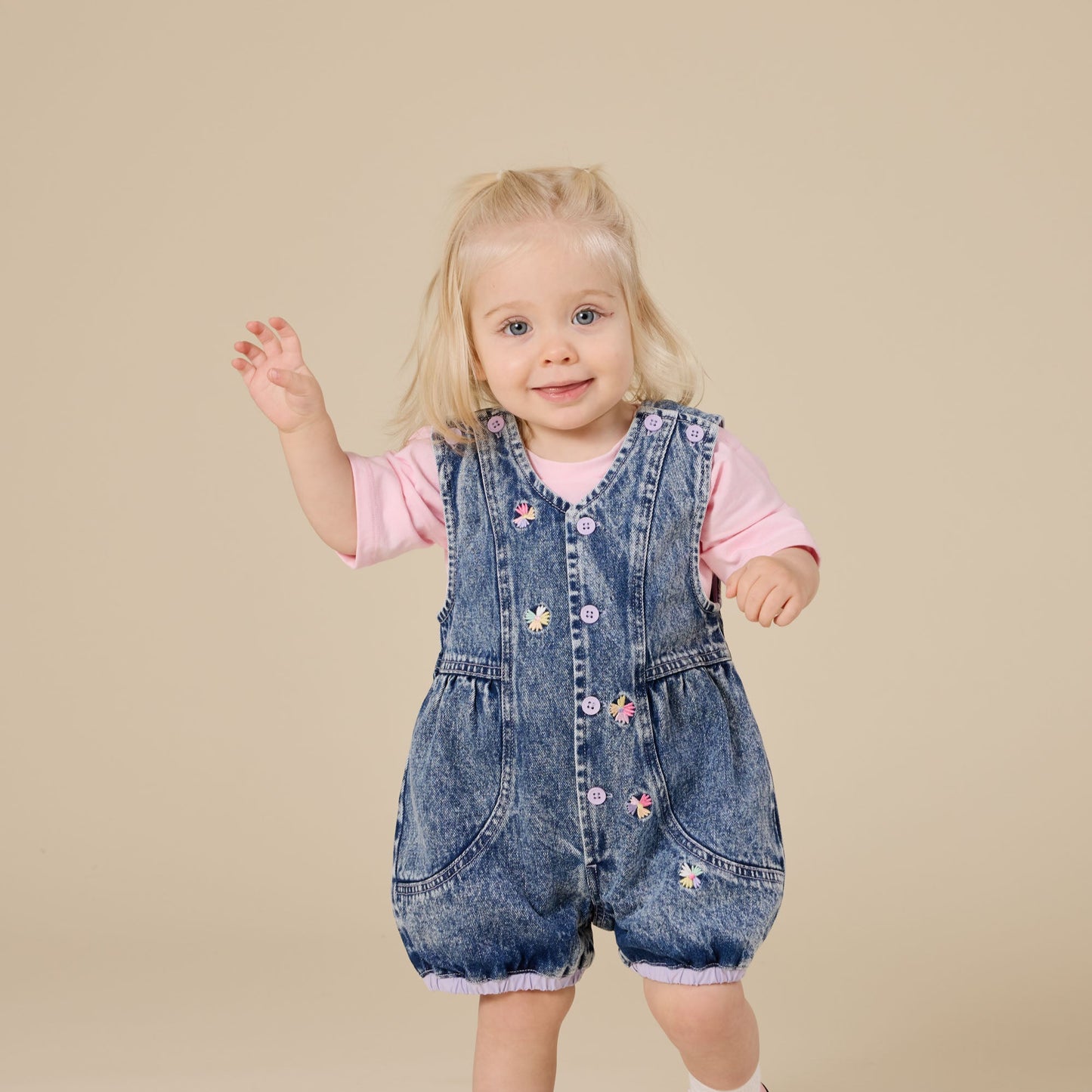Nina Pastel Petals Denim Romper