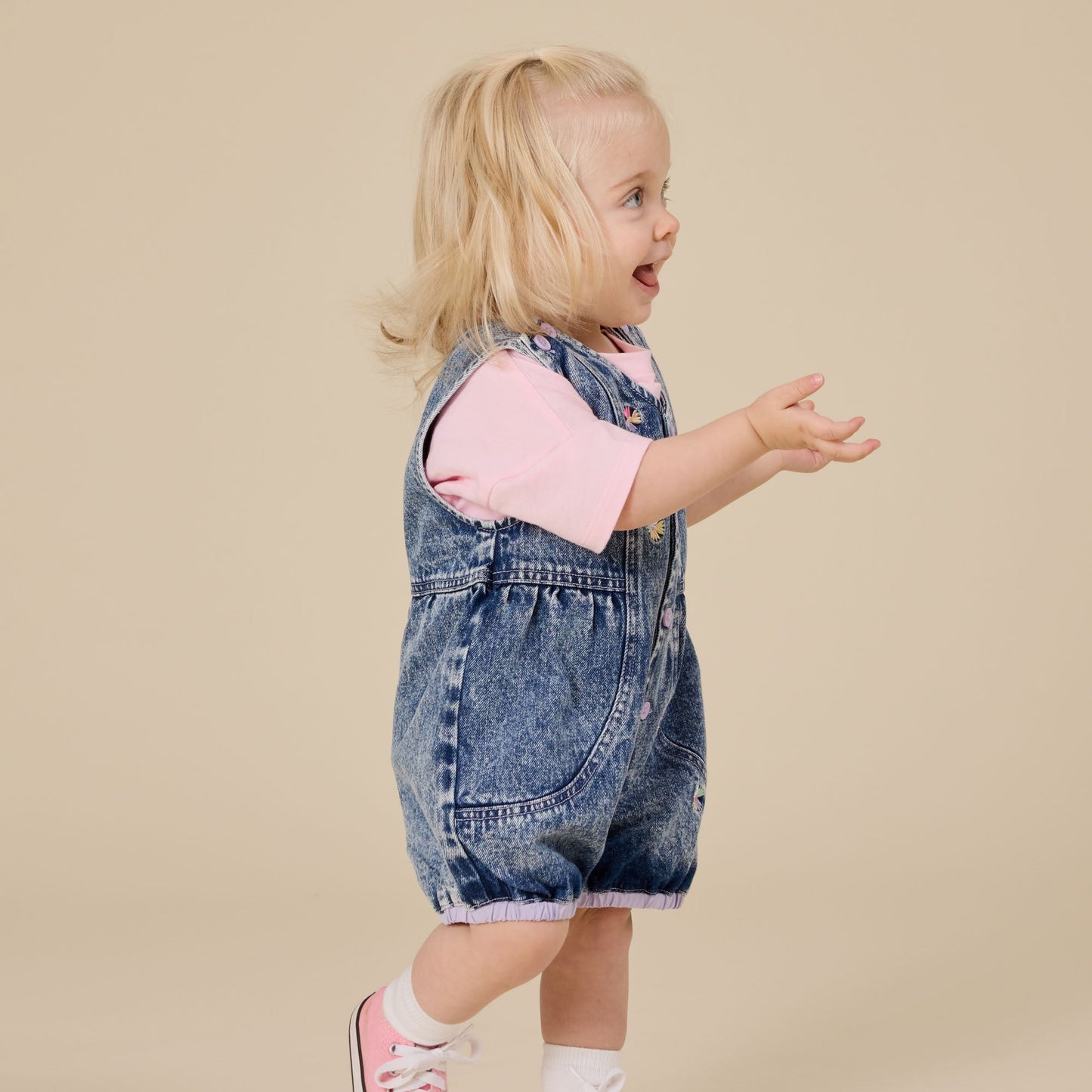 Nina Pastel Petals Denim Romper