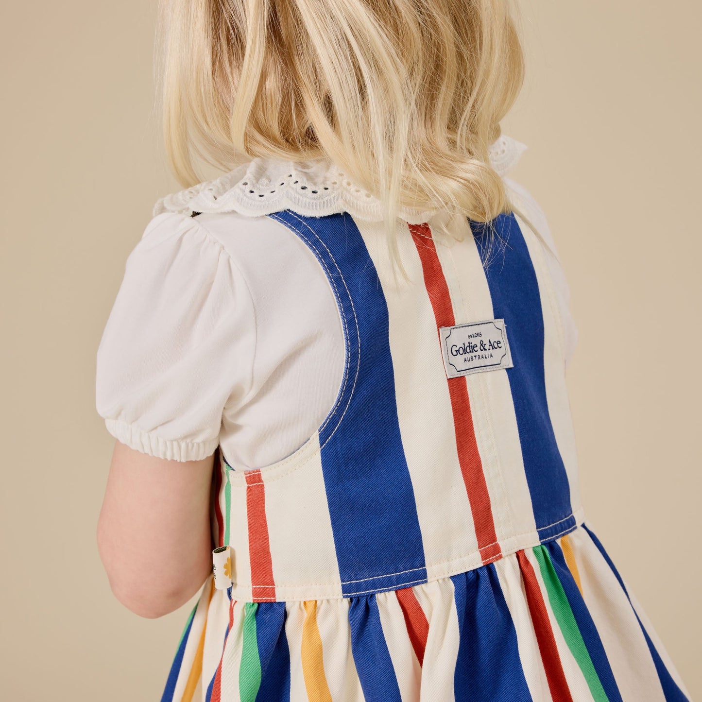 90's Bold Stripe Heidi Denim Pinafore Kids Dress