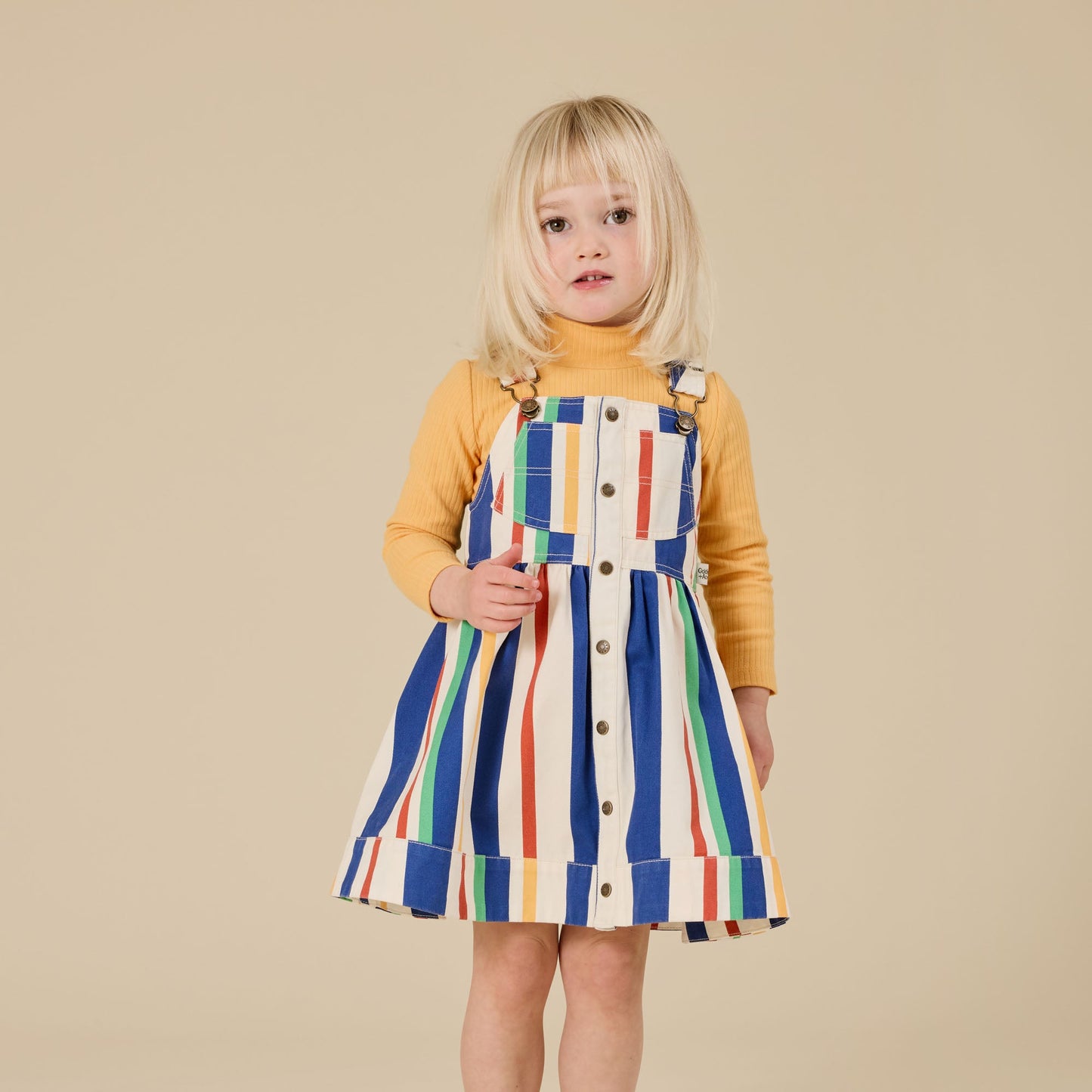 90's Bold Stripe Heidi Denim Pinafore Kids Dress