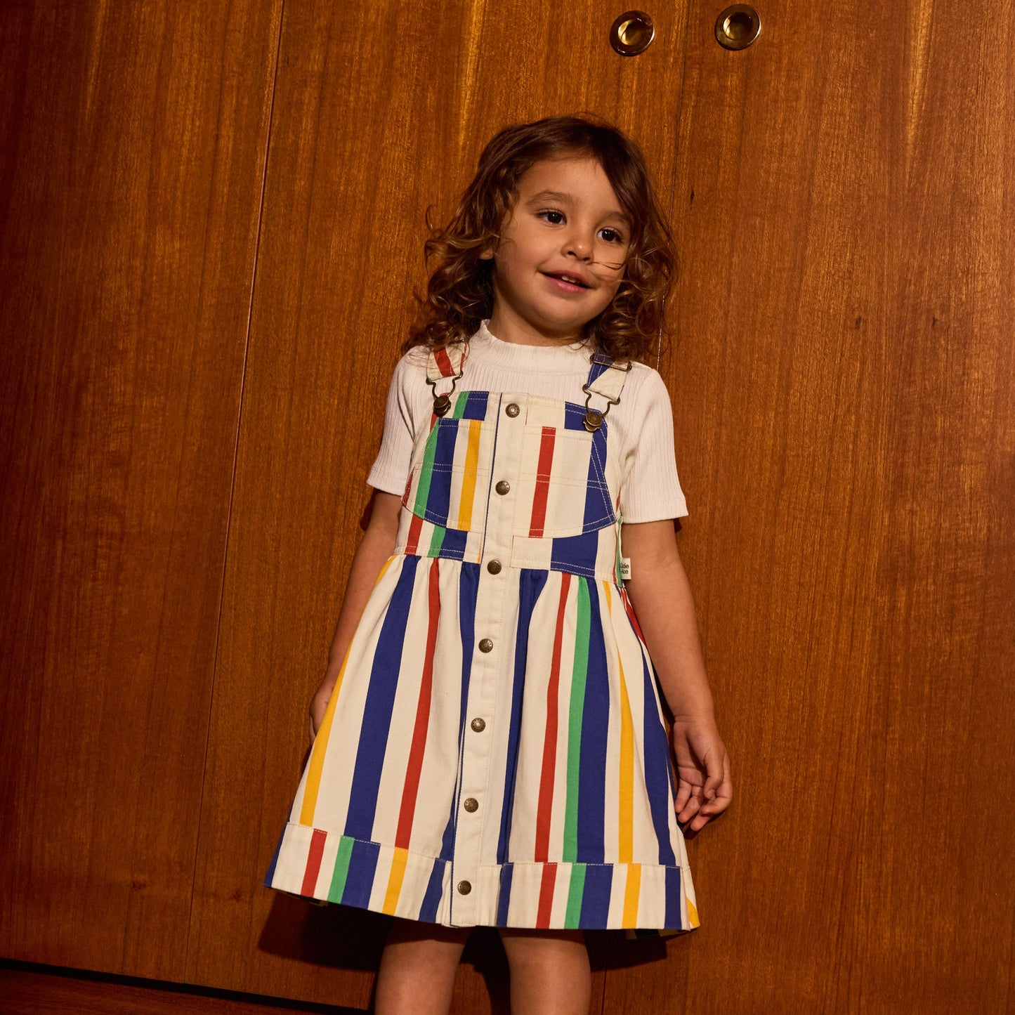 90's Bold Stripe Heidi Denim Pinafore Kids Dress