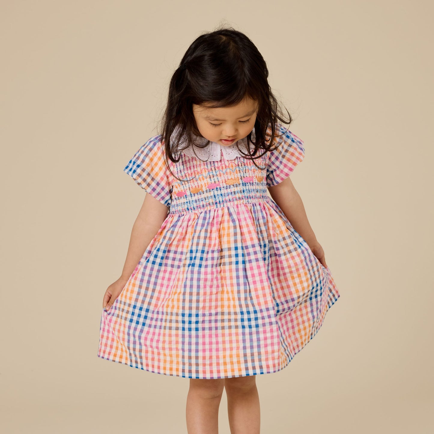 Flo Rainbow Gingham Smoked Kids Dress