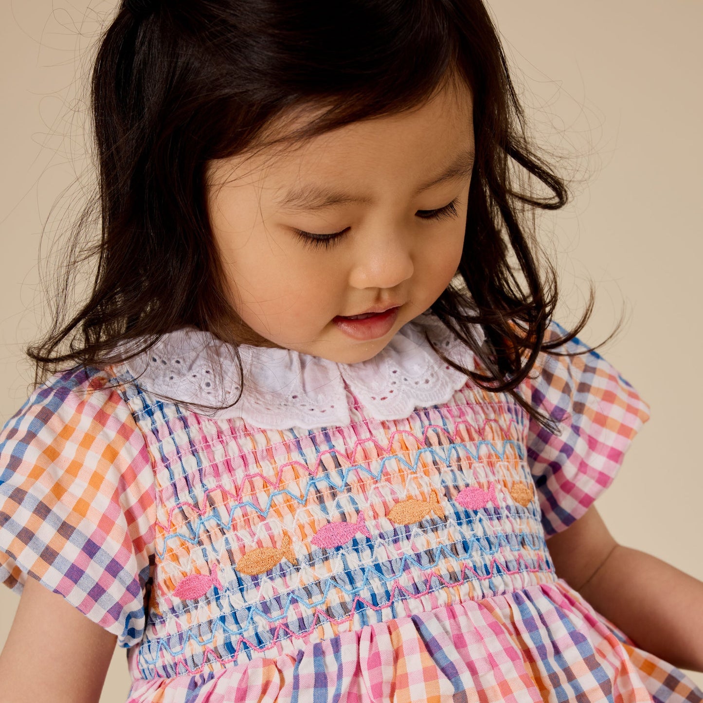 Flo Rainbow Gingham Smoked Kids Dress