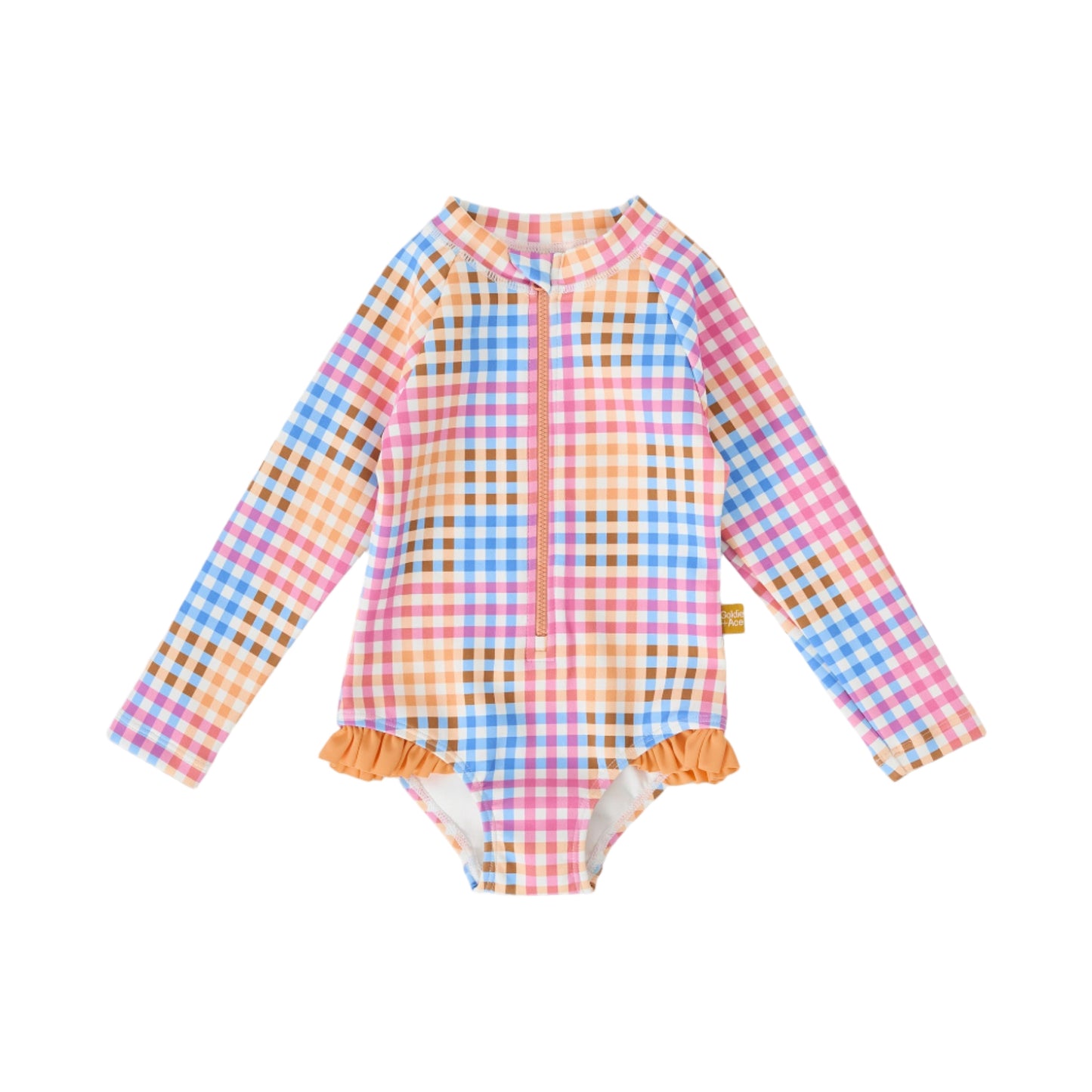 Rainbow Gingham Long Sleeve Frill Baby Swimsuit