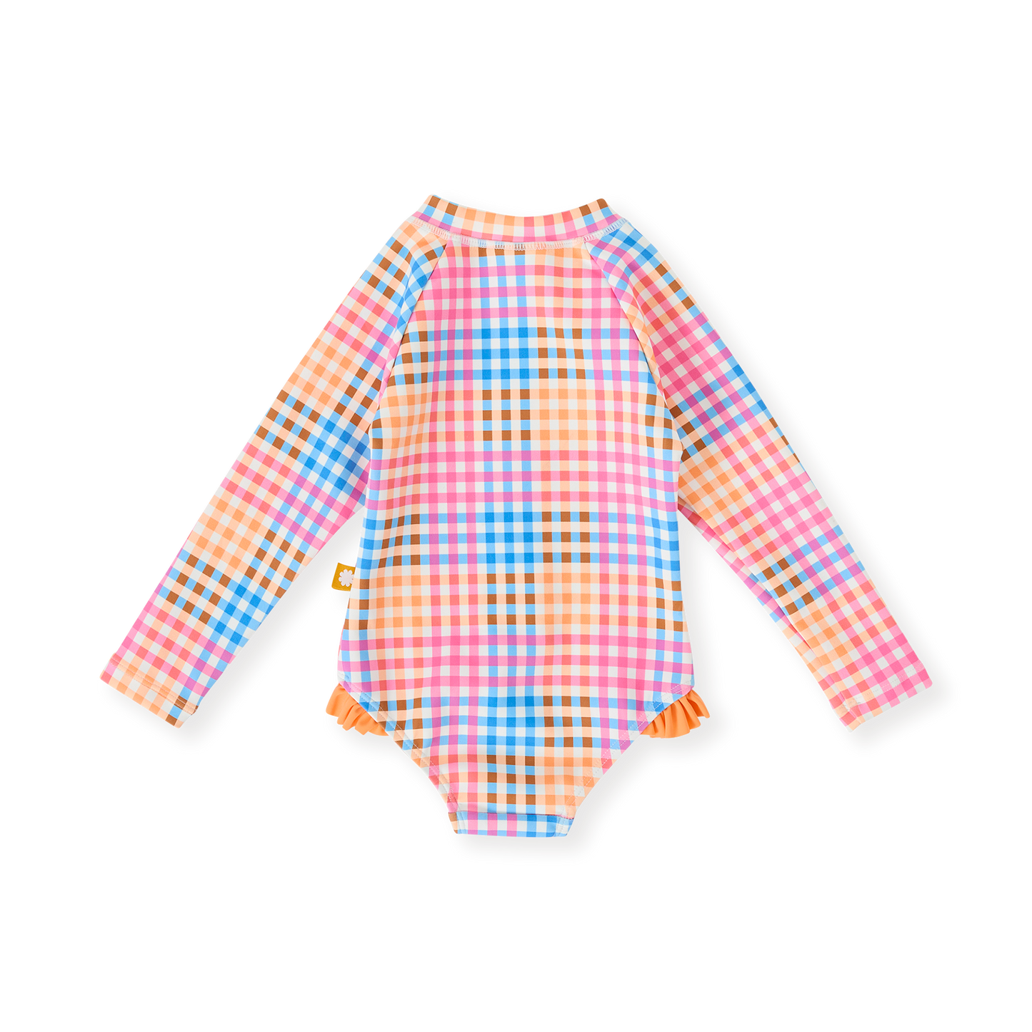 Rainbow Gingham Long Sleeve Frill Baby Swimsuit