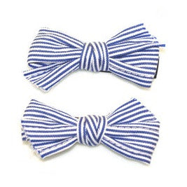 Striped Cotton Bow Clips Navy Set of 2