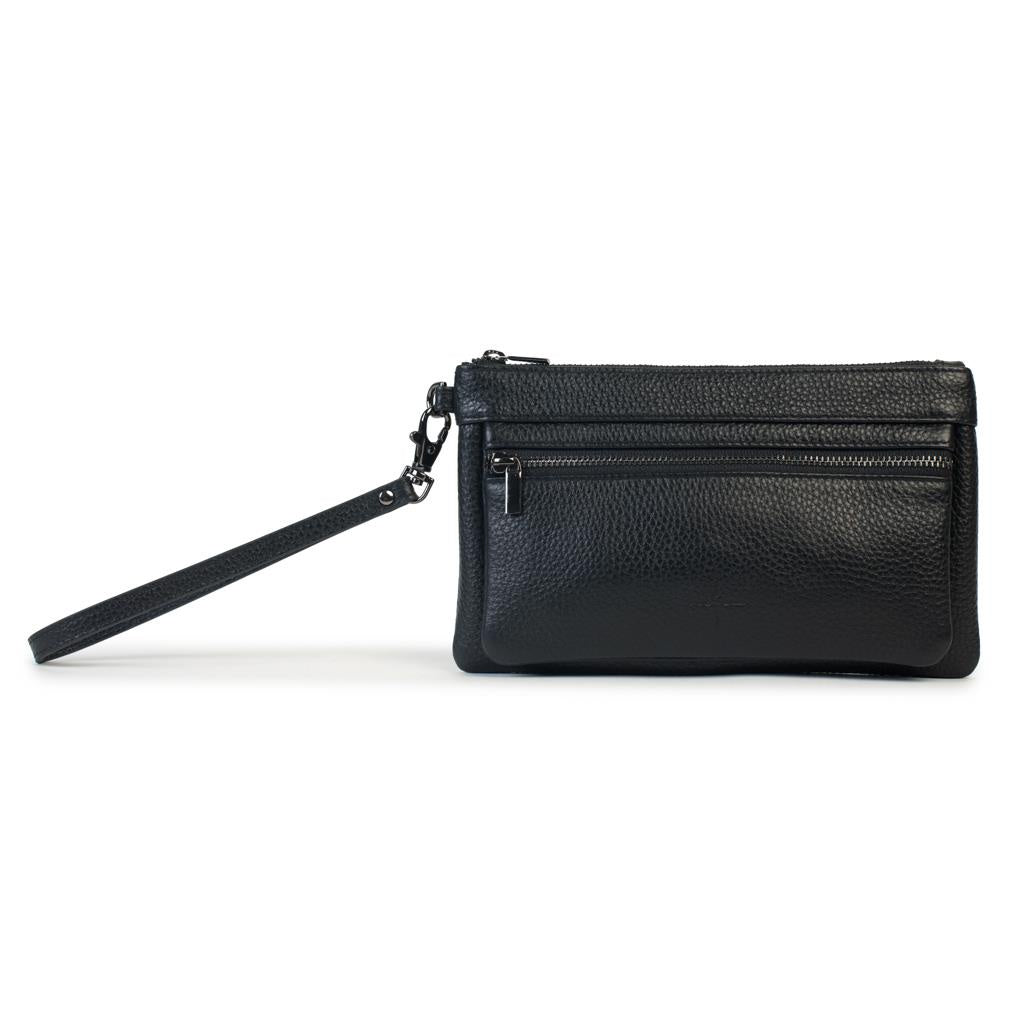 Bethany Zip Clutch Pebbled Black
