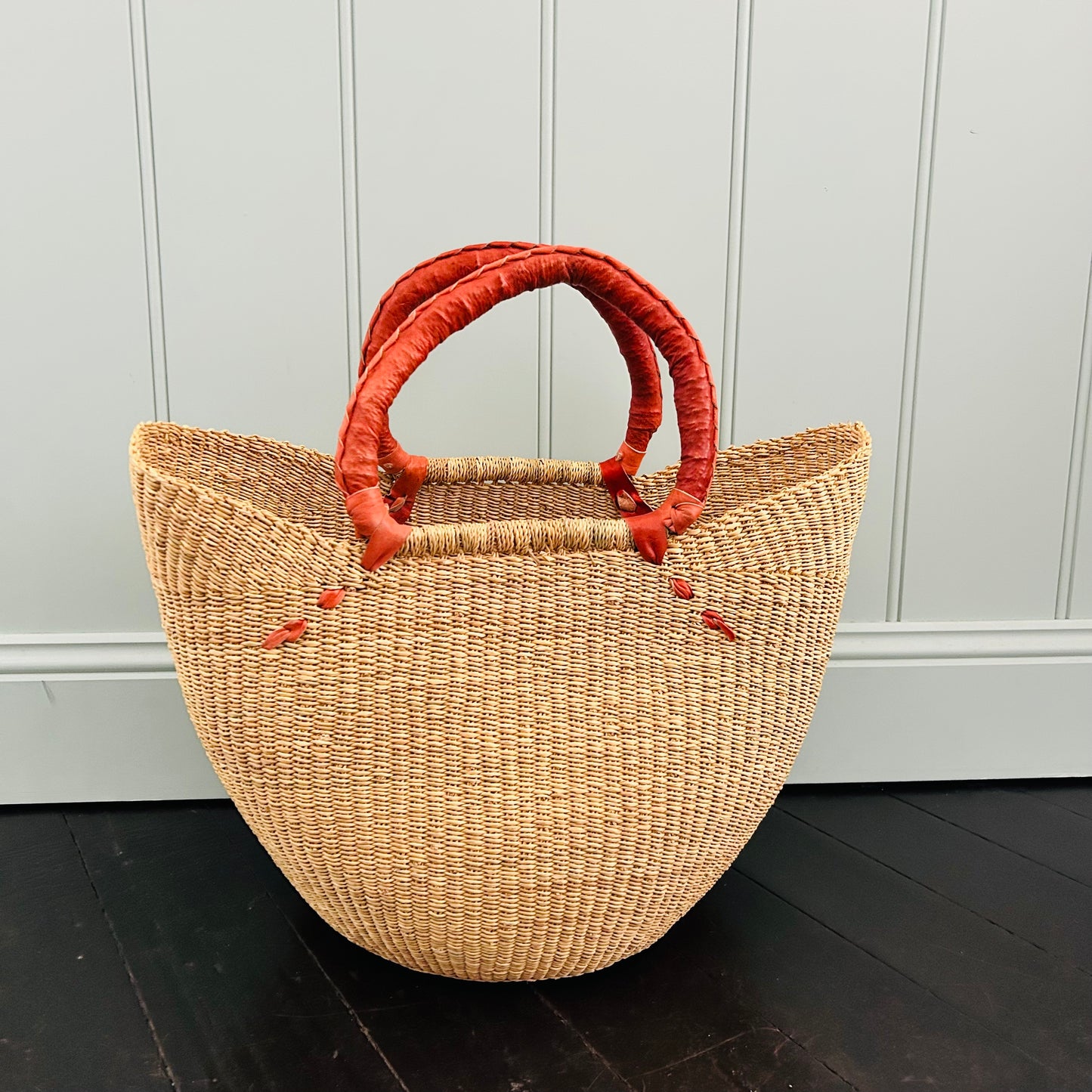 Medium Market Basket Tan Leather