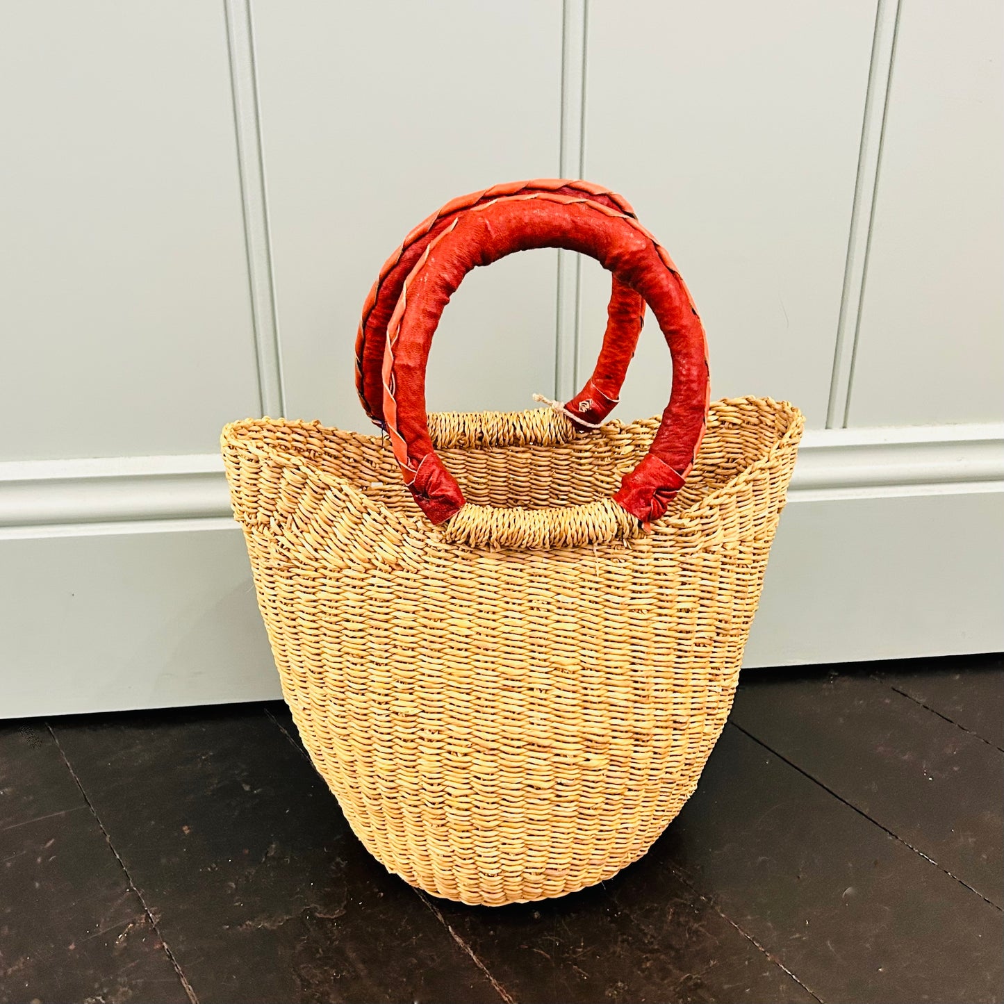 Mini Market Basket Tan Leather