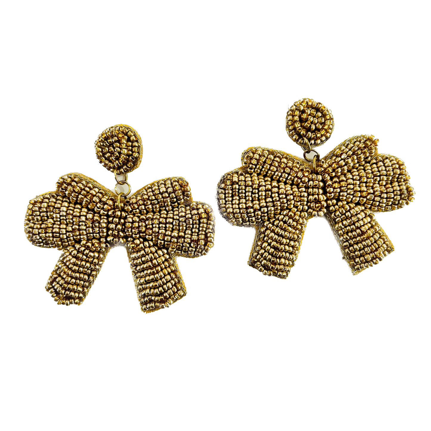 Beaded Earrings Gold Bow