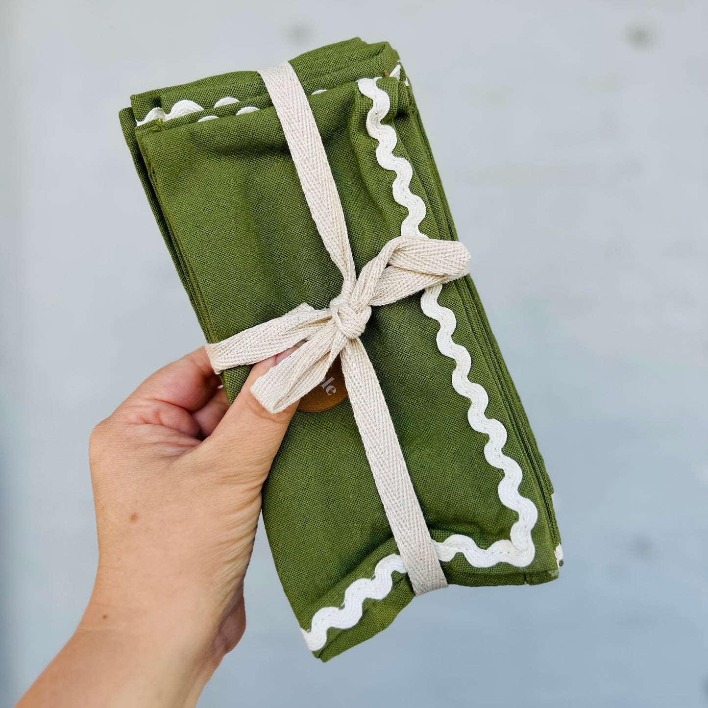 Orla Olive & Ivory Cotton Napkins Set of 4