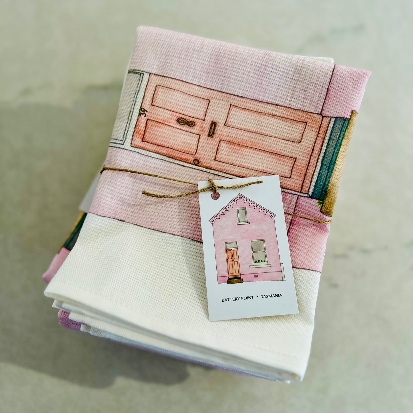 Pink House Battery Point Tea Towel