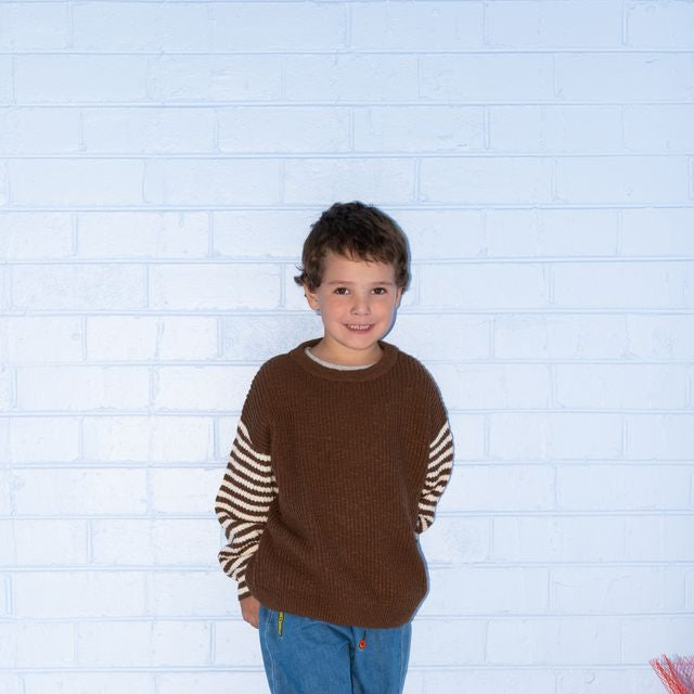 Organic Stripe Sleeve Espresso Knit Baby Pull Over