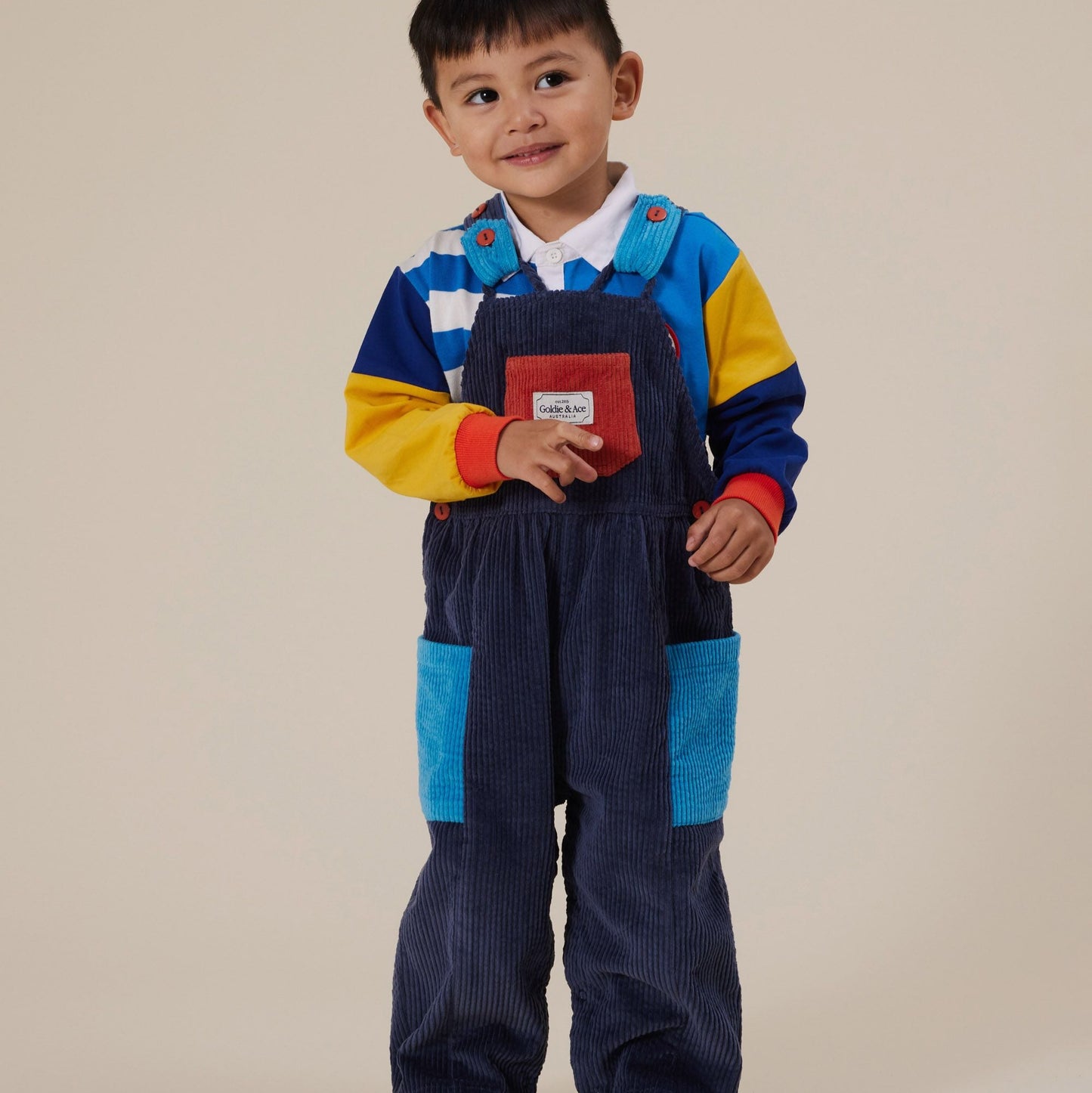 Sammy Corduroy Colour Block Baby Overalls