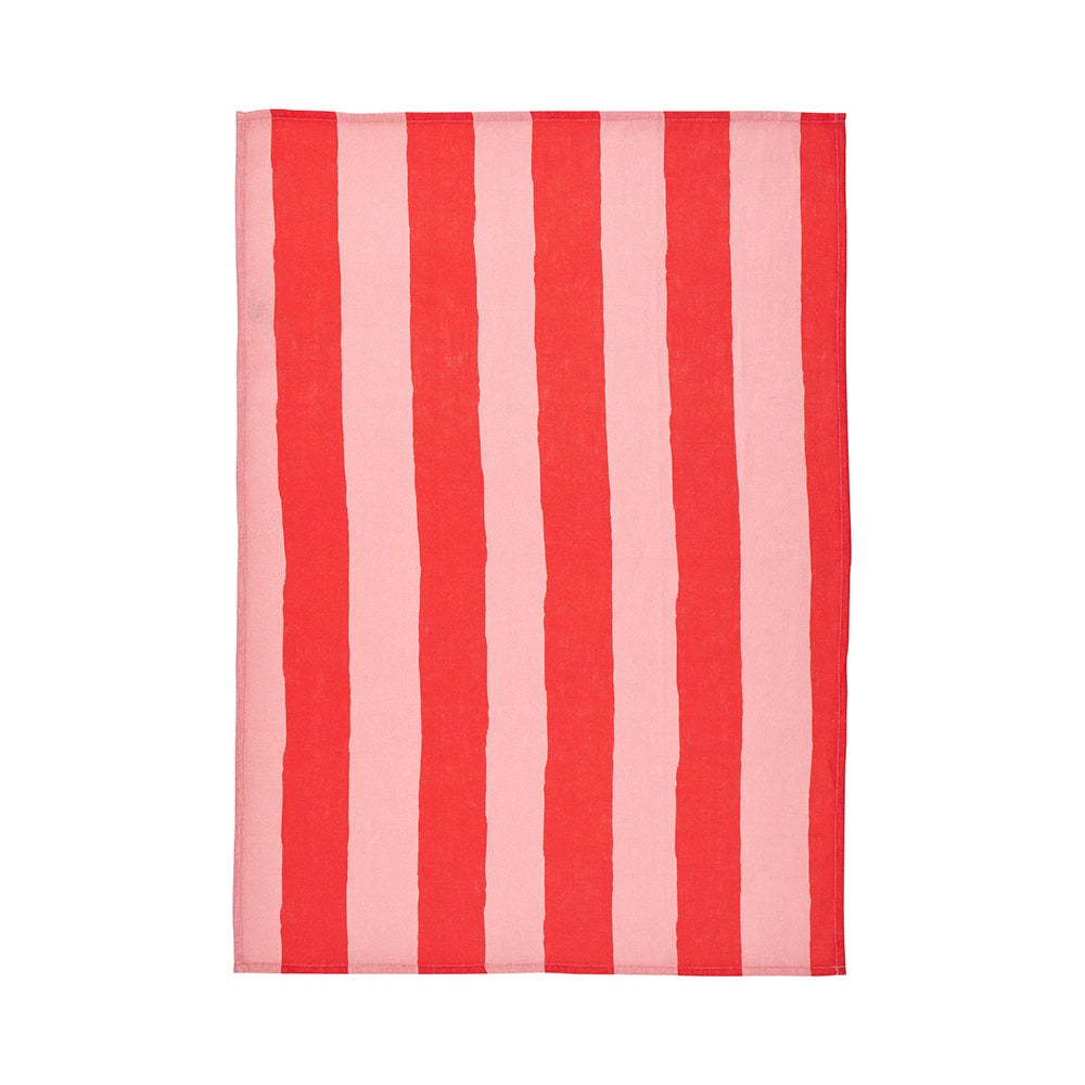 Red Stripe Linen Tea Towel