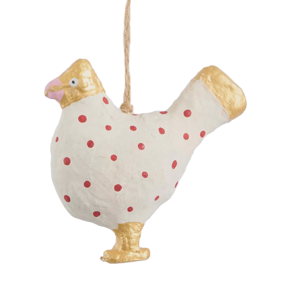 Mache Red Spotty Chicken Decoration