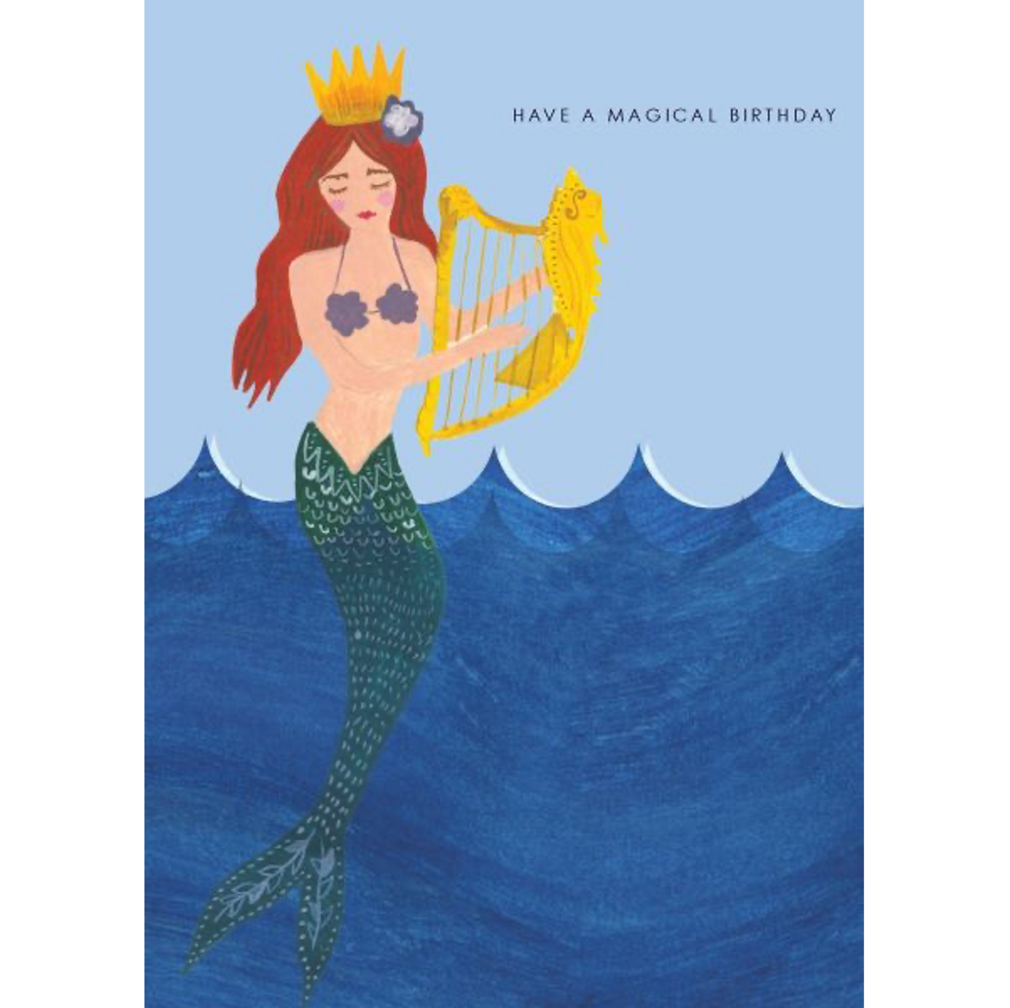 Mermaid Harp Birthday Greeting Card