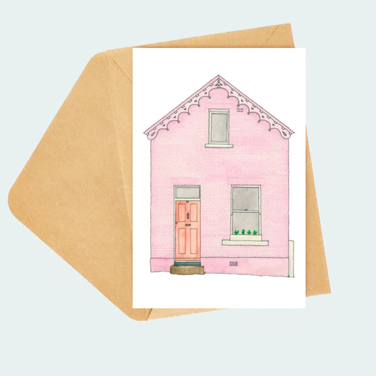 Pink House Battery Point Greeting Card