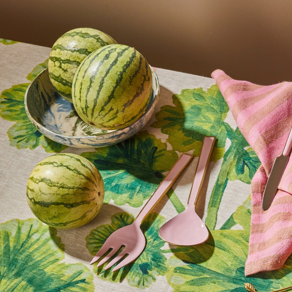 Enamel Rose Salad Servers