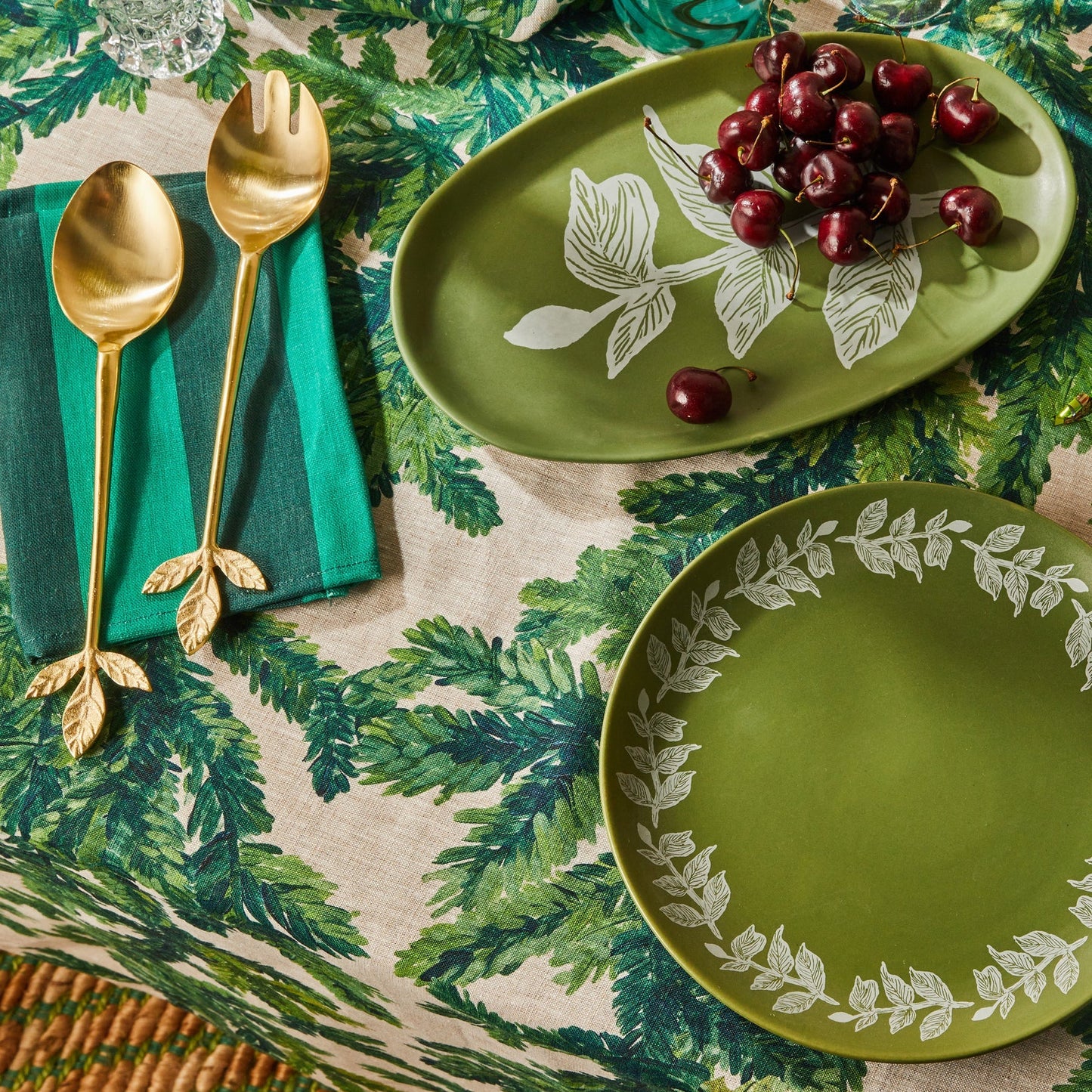 Festive Foliage Green Tablecloth