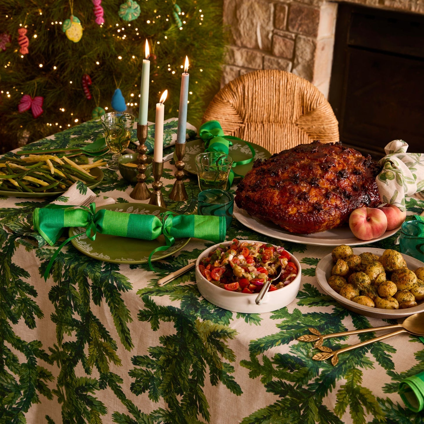 Festive Foliage Green Tablecloth