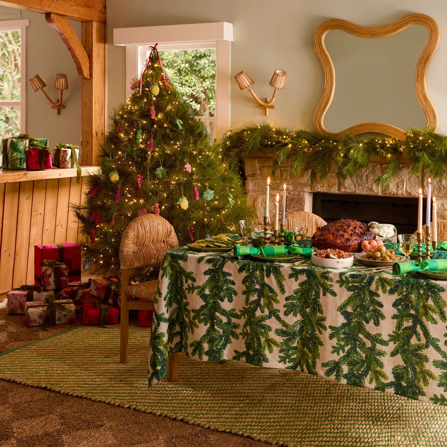 Festive Foliage Green Tablecloth