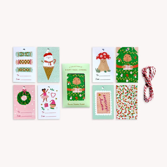 Festive Gift Tag and String Set of 8