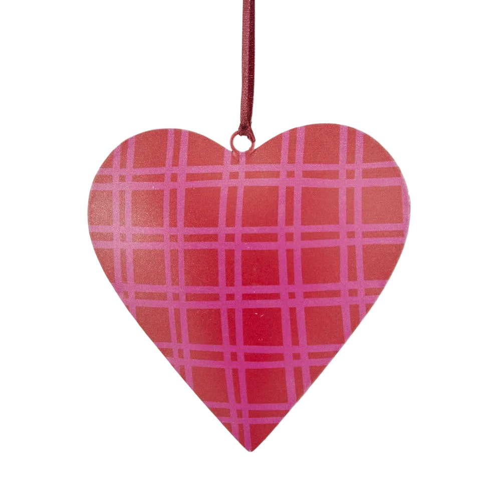 Pink & Red Checks Joy Heart Decoration