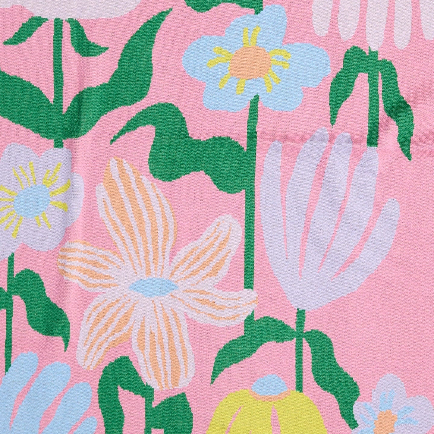 Popping Flowers Green Cotton Knitted Blanket