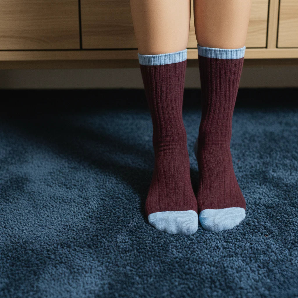 Burgundy & Sky Blue Bands Merino Wool Socks