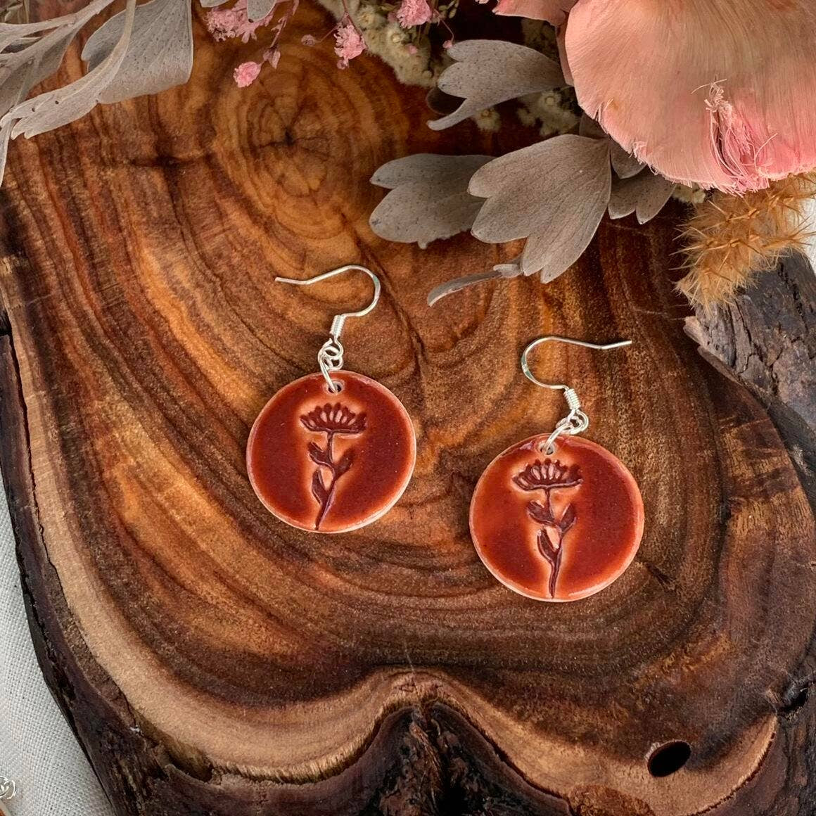 Sage Dark Red Porcelain Earrings