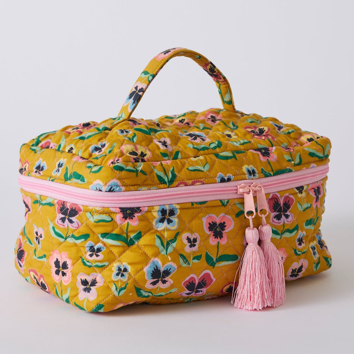 Pretty Pansy Quilted Cotton Toiletry Case