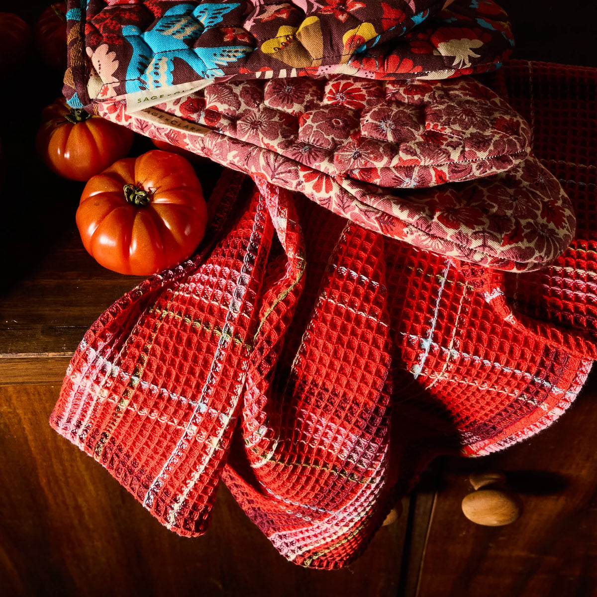 Frances Poppy Waffle Tea Towel