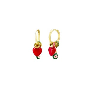 Red Heart Charms Huggie Earrings