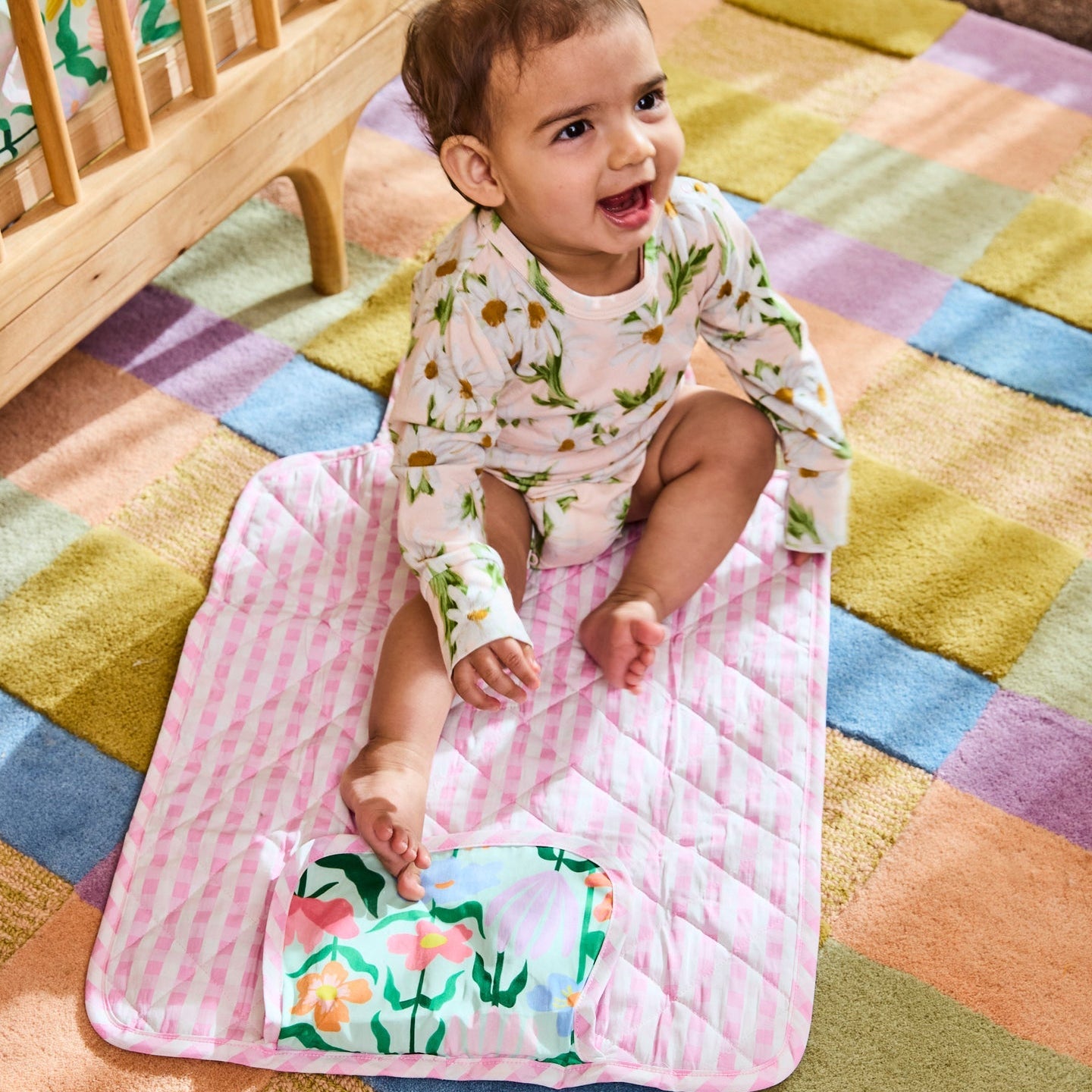 Popping Flowers Green Baby Change Mat